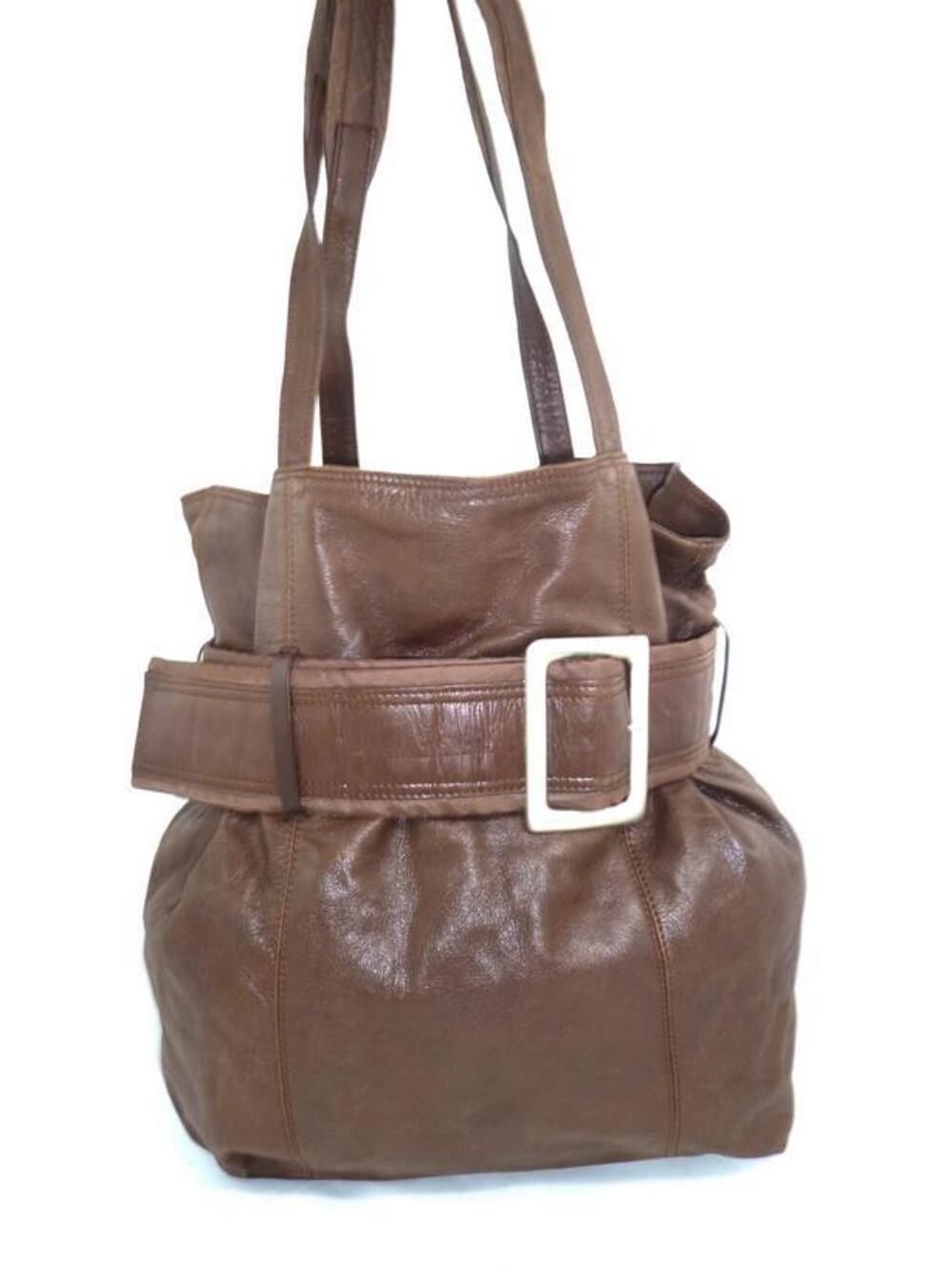 ANTHROPOLOGIE USED BROWN SOFT LEATHER BELTED SHOULDER BUCKET BAG W/ BELT BUCKLE
